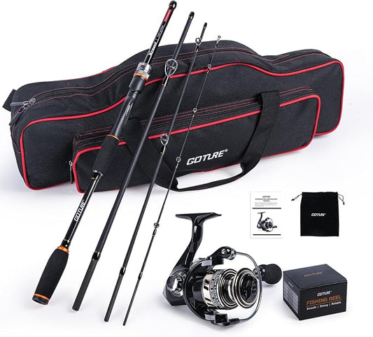 Goture Spinning Fishing Rod & Reel Combo with Carrier Bag,6.6-9FT,Spin Reels, Lures Kit, Pliers, Braided Line, Fish Gripper, Carbon Fiber Freshwater Fishing Rod Full Kit for Starter
