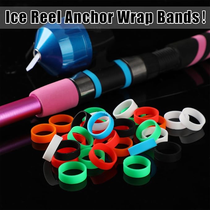 Pangda 24 Pcs Fishing Ice Reel Anchor Wrap Bands 0.91'' x 0.79'' x 0.28'' Ice Reel Anchor Wrap Straps 6 Colors Cold Resistant High Elastic Rubber Bands Winter Outdoor Fishing Accessories