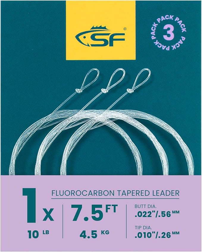 SF 3 Packs Pre-Tied Loop Fly Fishing Tapered Leader Fluorocarbon 7.5FT 9FT 12FT 0X 1X 2X 3X 4X 5X 6X 7X