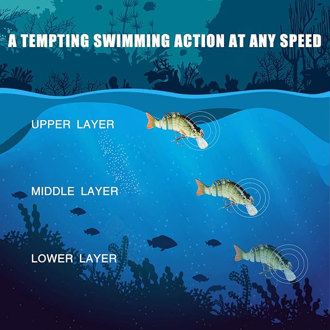 TRUSCEND Swimmax Easy Catch Fishing Lures with BKK Hooks, Wiggling, Vibrating, Rattling and Gurgling for More Bites, Heavy-Duty Dyneema Fiber Jointed Swimbaits for Bass, Trout, Crappie, Walleye, Pike