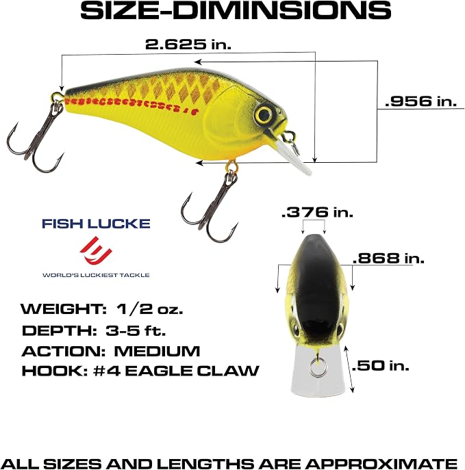 Luck E Strike 2 Inch Square Bill Crankbait, Made in The USA