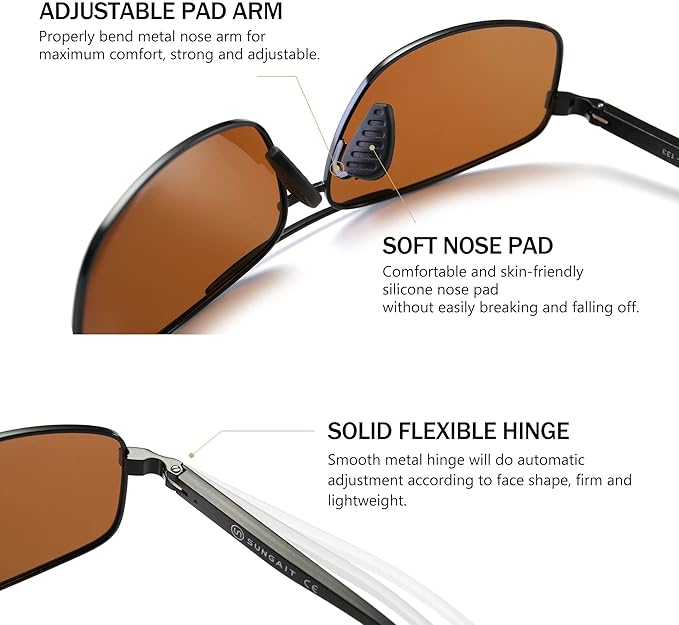 SUNGAIT Ultra Lightweight Rectangular Polarized Sunglasses Men UV400 Protection