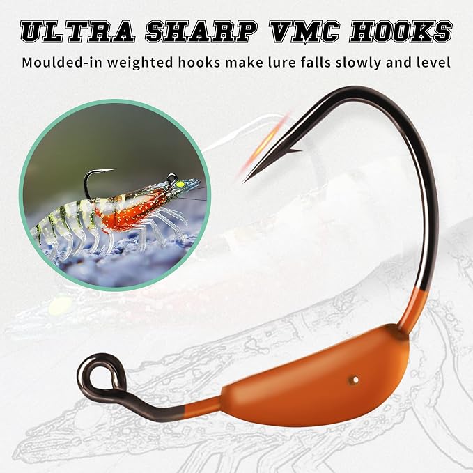 TRUSCEND Duramax Pre-Rigged Fishing Lures with BKK Jig Hooks, 10X Tear-Resistant TPE Soft Swimbaits for Bass Striper Trout Crappie Walleye Grouper, Lifelike Fishing Baits for Saltwater and Freshwater