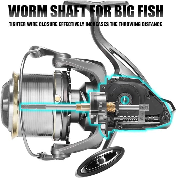 Heavy Duty Spinning Reel Metal Body with CNC Machined Spool 55LB Max Drag 8/10+1 BB Ultra Smooth 4.1/4.6/4.8:1 High Speed Gear Ratio Saltwater Freshwater Fishing Reel for 8000 to 16000 Series