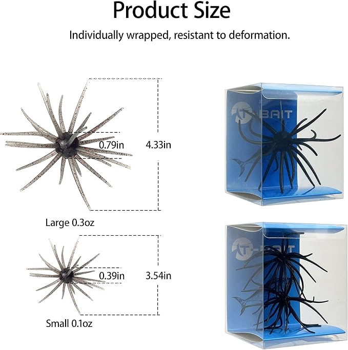 4Pcs Floating Sea Urchin Soft Lure | Tentacle Creature Lure, 4.33" & 3.54" TPR Finesse Baits, 5 Colors, Ideal for Bass Fishing with Drop Shot, Wacky Rig, Neko Rig