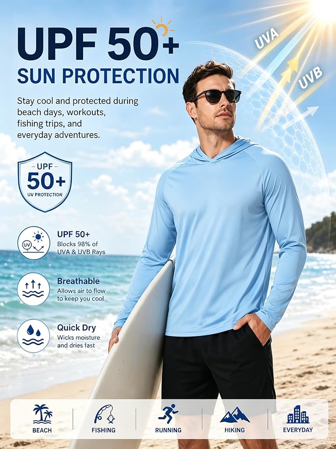ZITY 3 Pack Men's Sun Protection Hoodie Shirt Fishing Shirts for Men UPF 50+ Long Sleeve Shirt Lightweight Rash Guard