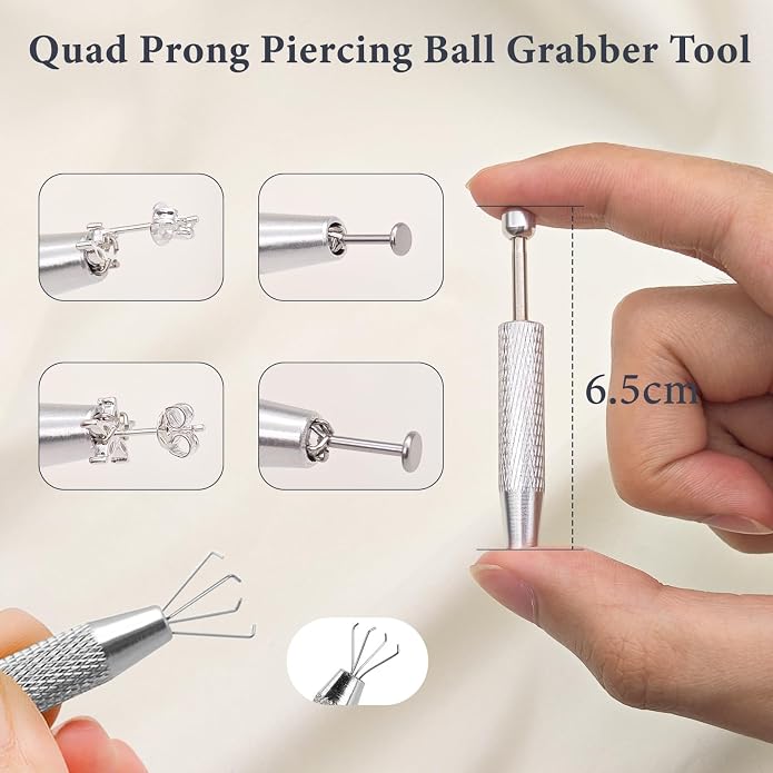 14G 16G 18G 20G Piercing Taper Piercing Ball Grabber Tool Stainless Steel Flat Back Earring Applicator Tool Threadless Insertion Pin Curved Body Piercing Kit for Ear/Nose/Navel/Lip/Eyebrow