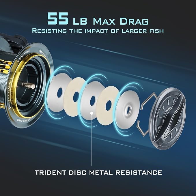 THKFISH Saltwater Spinning Reel,10000/12000 Surf Fishing Reel,8 +1/11+1BB,4.1:1 45/55LB Max Drag Ultra Smooth Powerful Saltwater Fishing Reels,with CNC Aluminum Spool Reels for Long Cast
