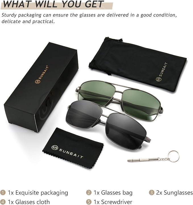 SUNGAIT Ultra Lightweight Rectangular Polarized Sunglasses Men UV400 Protection