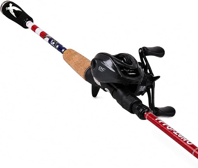 DC Baitcasting Reel Combo with Smart Digital Brake, Anti-Backlash, USA 250th Anniversary Design Fishing Rod, Signature DC Sound, Easy-Control 7.1:1 Baitcaster for Beginners & Bass Fishing