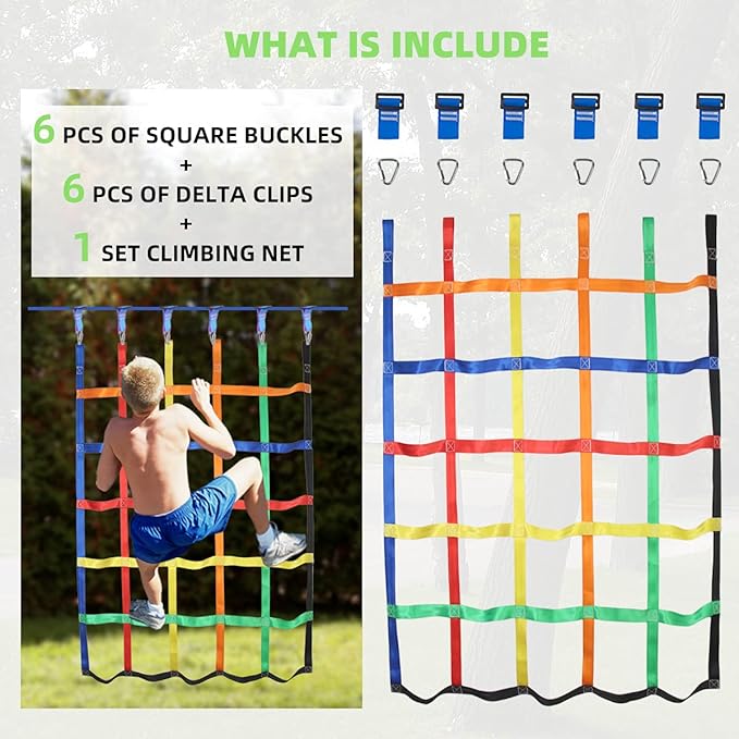 Climbing Net for Kids Outdoor,Climbing Cargo Net Kids Playground,Ninja Line Accessories For Ninja Warrior Obstacle Course For Kids,Climbing Rope Ladder for Ninja Slackline&Jungle Gyms Backyard