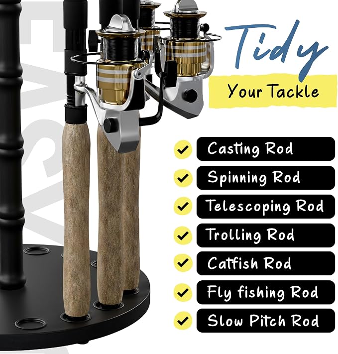 Rush Creek Creations | Fishing Rod Holder for 16 Rods, Fishing Pole Holder for Garage Organization and Storage, for Fishing Reels, Fishing Gear, Fishing Accessories, Tackle Box (360° Access))