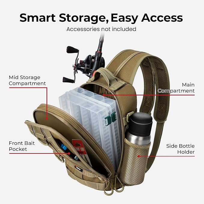 Piscifun Fishing Backpack with Rod Holder, Lightweight Sling Bag Storge Gear and Equipment