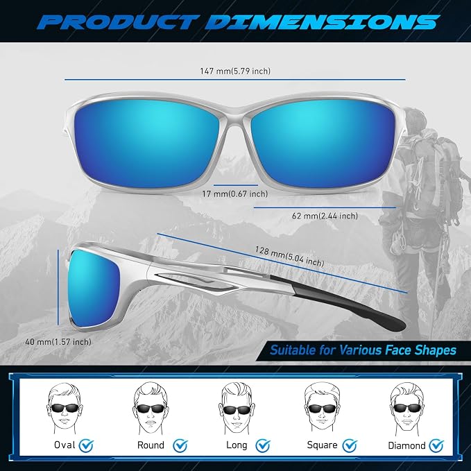 LINVO Polarized Sports Sunglasses Men Women UV400 Protection Wrap Around Goggles for Running Cycling Driving Fishing