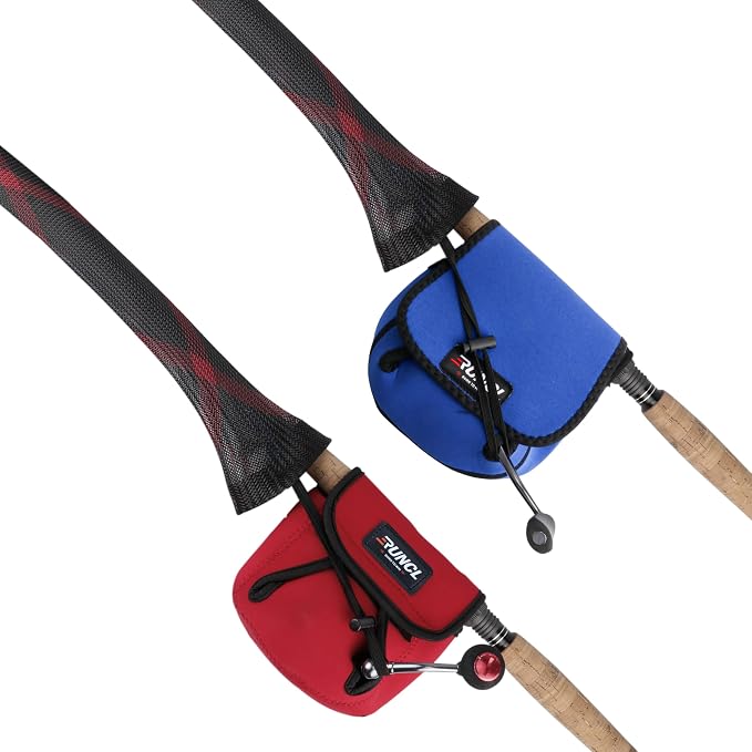 RUNCL Fishing Rod Sleeves & Reel Bags, Spinning/Casting Rod Socks & Spinning/Baitcasting Reel Covers - Protection Solution, Space Saver, Perfect Storage - Fishing Pole Sleeves & Reel Pouch (2 Pack)