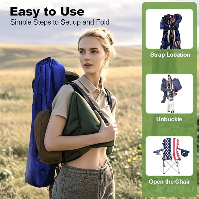 VTOY Folding Camping Chairs Durable 600D Oxford, Portable Outdoor Chair with Cooler Pouch, Cup Holder & Storage Pocket for Camping, Beach, Fishing