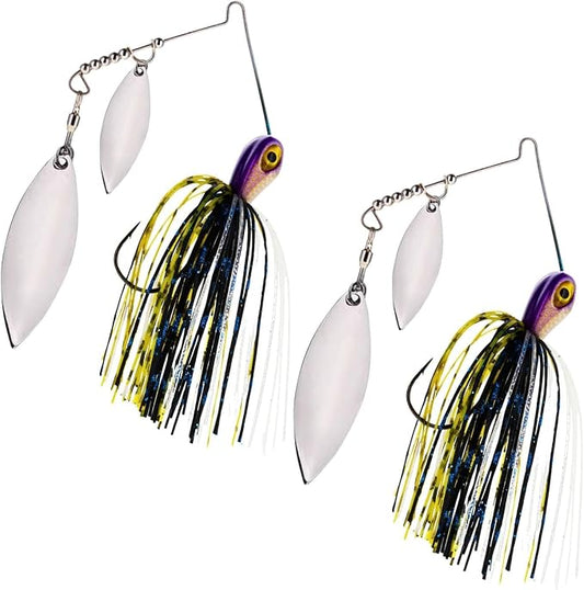 Reaction Tackle Tungsten Spinner Bait Spinnerbait - Double Willow Blade Bass Fishing Lure - Compact Profile Heavy Casting 97% Tungsten (2-Pack)