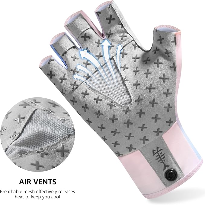 BASSDASH Unisex UPF 50+ Half Finger Sun Gloves Fingerless Breathable UV Protection for Fishing Hiking Kayaking Rowing FG02
