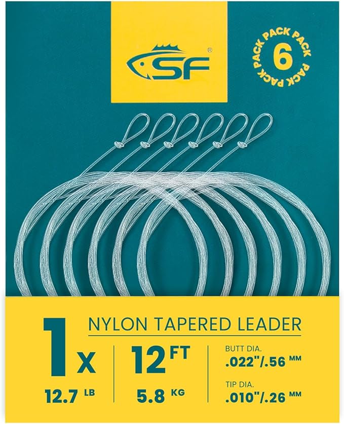 SF Pre-Tied Loop Fly Fishing Tapered Leader Nylon Clear Trout Freshwater Saltwater Bonefish Permit Bass Salmon Steelhead 7.5FT 9FT 10FT 12FT 15FT 0X 1X 2X 3X 4X 5X 6X 7X