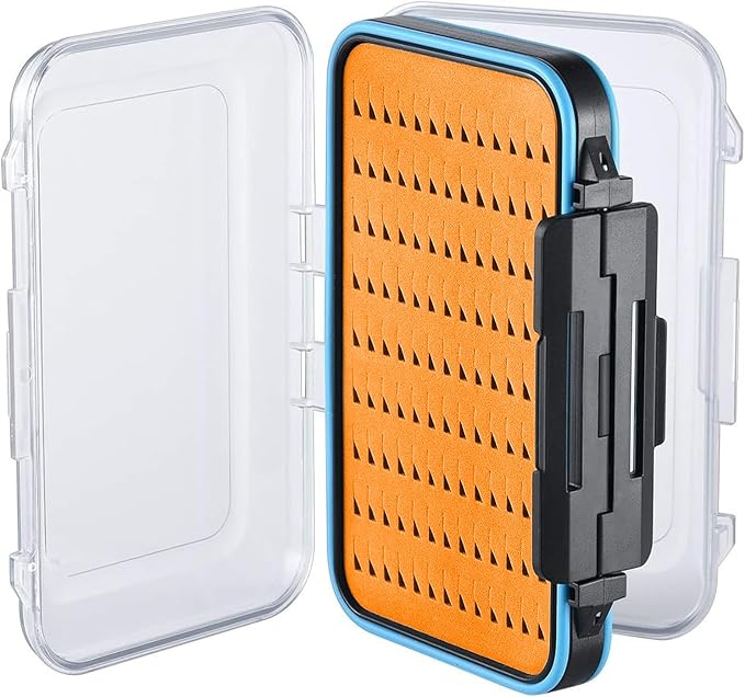 Gonex Fly Boxes for Fly Fishing Jig Boxes Two-Sided Waterproof Lightweight Fly Fishing Box Easy Grip Transparent Lid Fly Fishing Lures Box, 5.9"x 3.8"x 1.77", Orange