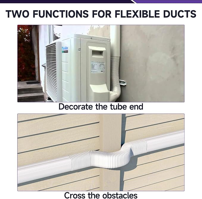 Mini-split Line Set Cover Accesories: 4" 1.9 Ft Flexible Duct for Mini Split Air Conditioner HAVC Central AC, White