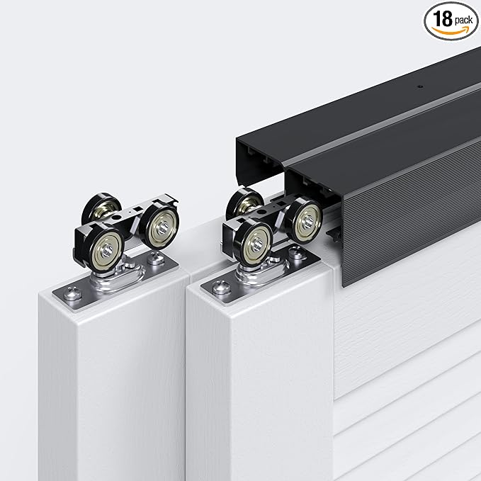 EaseLife 8FT/96in Bypass Double Sliding Pocket Door Hardware Kit,Commercial Grade,Aluminum,Bypassing Wardrobe Closet Door Track for 4 Door System,Slide Smoothly Quietly,Easy Install,Black,No Door