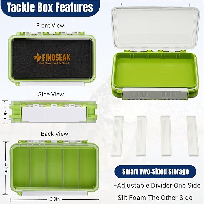 Sturdy Dual Sided Small Tackle Box Organizer, Waterproof Sealed Clear Fishing Tackle Box Tray Storage Case with Slit Foam for Jig Heads-Flies-Spoons-Rigs and Lures (FN0803)