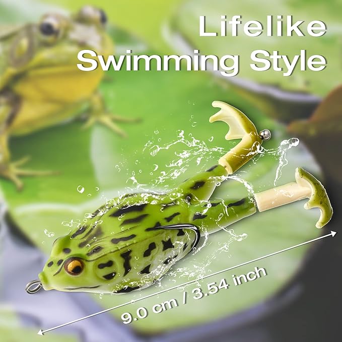 Leitee 10 Pcs Frog Lures - Topwater Frog Lures for Bass & Trout Fishing - Soft Swimbait, Floating Bait with Weedless Multiple Colours for Fresh & Saltwater