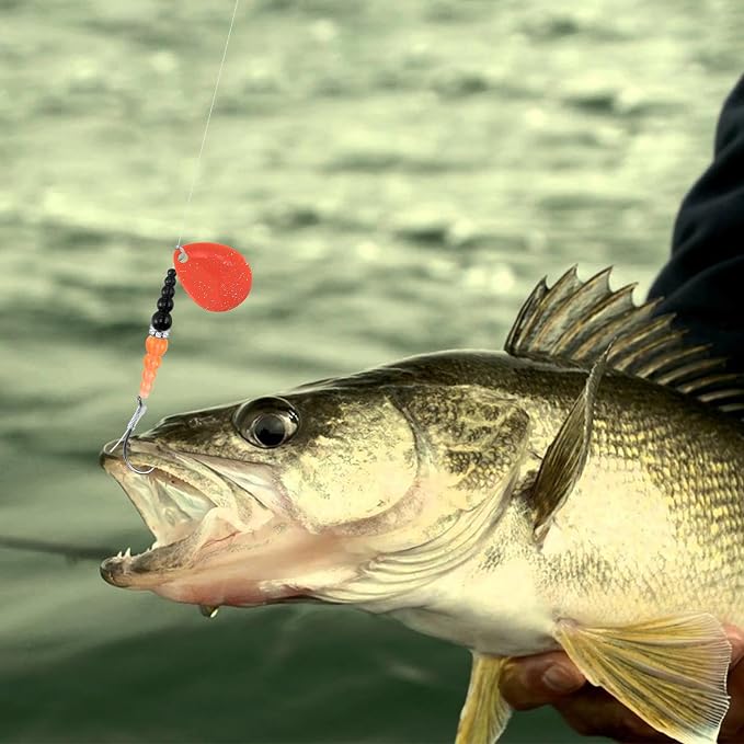 Alwonder 5PCS Walleye Rigs Wedding Ring Fishing Lures, Colorado Blades Stacked Fishing Beads Octopus Hooks Pre-Rigged Bait Rig, Crawler Harness Walleye Kokanee Salmon Spinner Rigs Kit 46IN 30LB Mono