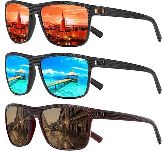 Square Polarized Sunglasses for Men and Women Lightweight Frame Sun Glasses with UV Protection