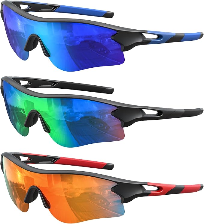 Polarized Sports Sunglasses for Men Women, UV400 One-Piece Lens Sport Shades for Baseball, Running, Cycling, Fishing