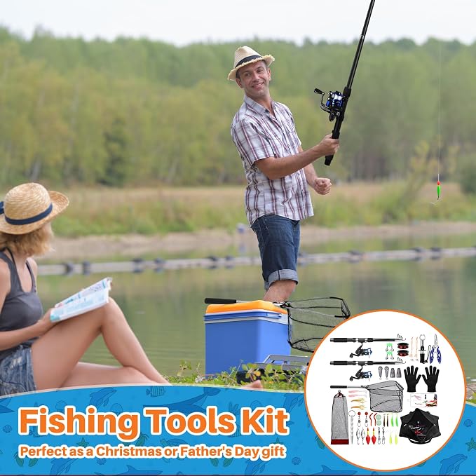 MiniInflat Telescopic Fishing Rod and Reel Combo, 6.89ft 2pcs Collapsible Rod with Plier Lip Gripper Lures Carrier Bag Pre-Loaded Spinning Reel Saltwater Freshwater Fishing Pole Kit