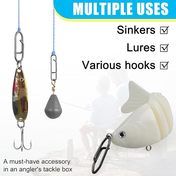Power Fishing Clips Kit,155pcs High Strength Fishing Snaps Clips Lure Fast Change Snaps Stainless Steel Speed Clips Connector for Freshwater Saltwater Bass Pike