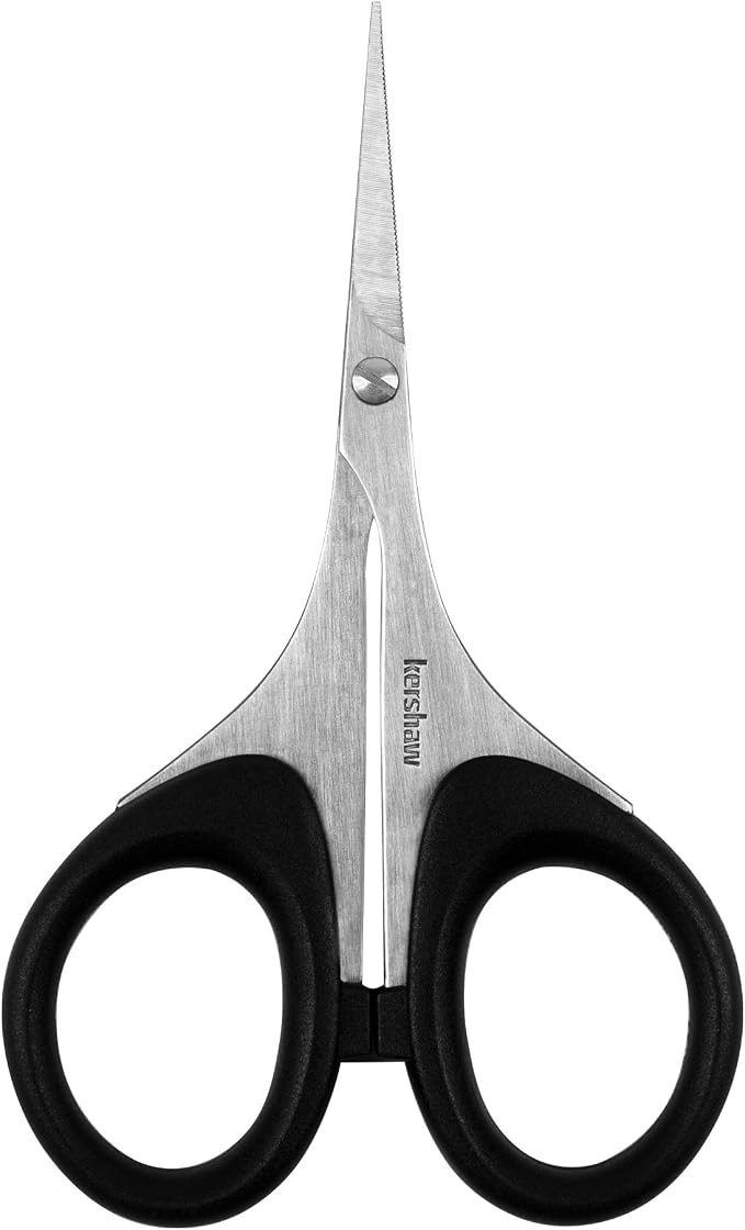 Kershaw Skeeter 3 Precision Fine Tip Scissors, Black, Stainless Steel Blades, Multi-Purpose Scissors for Fly Tying and Trimming, for Cutting Deer Hair, Wire and Tinsel