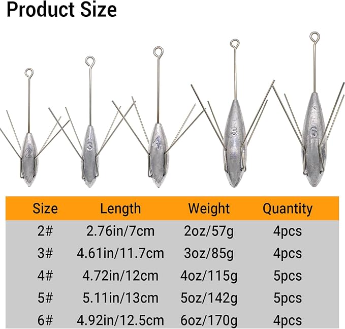 Sputnik Sinker Fishing Weights Lead Fishing Equipment Long Tail Surfing Casting Spider Sinkers for Catfish Saltwater Beach Sand Ocean
