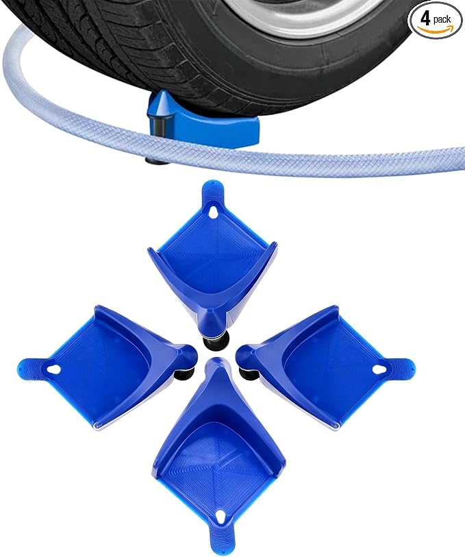 4Pcs Car Hose Guide for Washing, Plastic ‌Car Washing Tire Hose Guide with Roller Prevents Tire Displacement and Line Jamming, Car Wash Tools/Accessories, Blue