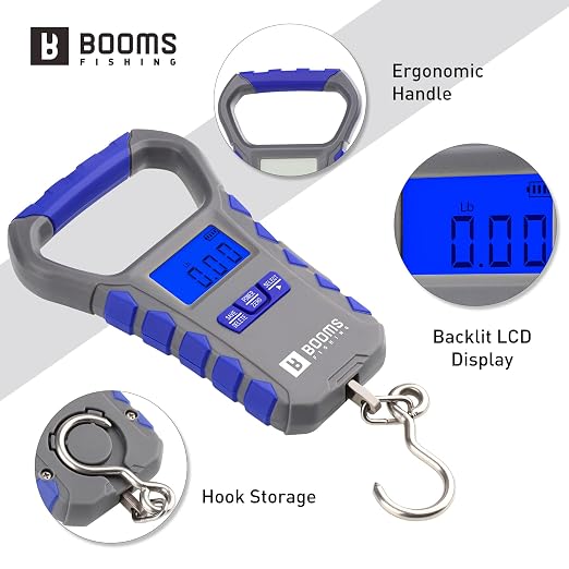 Booms Fishing Scale with Fish Gripper: Digital Fish Scale and Lip Gripper Combo - Fish Weigher with 65lbs/30kg Capacity, USB Charging, LCD Display, Memory Storage - Fishing Tools for Men, XW50