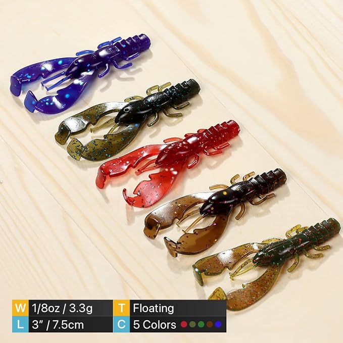 Ned Rig Baits Kit,TRD Soft Plastic Worms or Crawfish for Bass Fishing