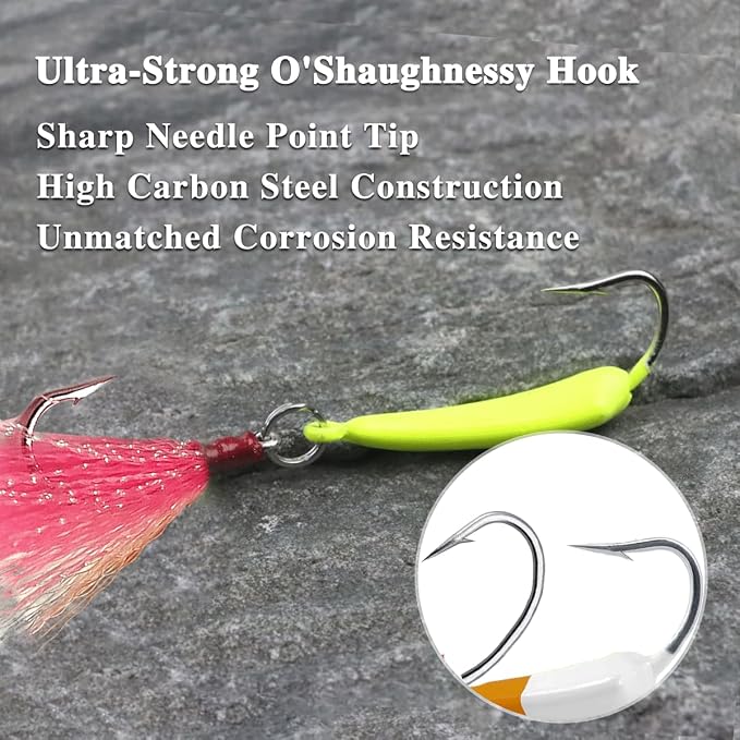 5 Pack Fishing Jig Heads, Swimbait Jigs Pompano Jigs with Teaser Hooks, Surf Fishing Jigs Saltwater Jig Heads Stand Up Jig High Carbon Steel O'Shaughnessy Hooks jigs