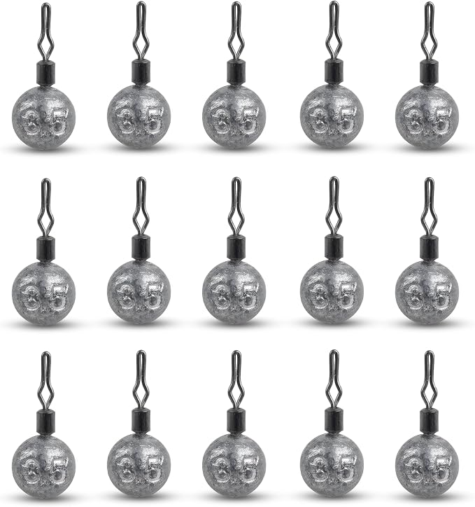 Drop Shot Fishing Weights Sinker,15pcs Round Dropshot Weights Bass Casting Ball Sinkers with Swivels Fishing Sinkers Weight for Saltwater Freshwater Bass Catfish