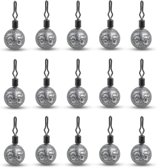 Drop Shot Fishing Weights Sinker,15pcs Round Dropshot Weights Bass Casting Ball Sinkers with Swivels Fishing Sinkers Weight for Saltwater Freshwater Bass Catfish
