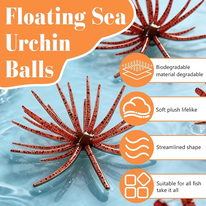 4Pcs Floating Sea Urchin Soft Lure - Super Urchin Bait with Tentacles, TPE Finesse Baits for Bass Fishing, Multi-Species Lures for Drop Shot, Wacky Rig, Neko Rig, Durable & Lifelike Fishing Lures