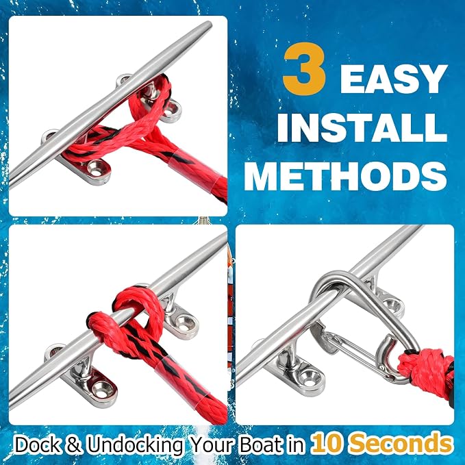 JaunniQir Bungee Dock Lines for Boats 7.2 Feet, 2 Pack Dock Lines with 316 Stainless Clips for PWC, Jet Ski, Kayak, Watercraft, Pontoon, Shock Absorbing Tie Off Downs Boat Mooring Ropes Accessories