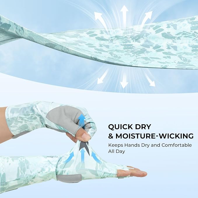KastKing Agies Fishing Gloves Men, UPF 50+ Sun Gloves UV Protection, Cooling Quick-Dry 3/4 Fingerless Gloves with Extended Cuff, Microfiber Palm & Pull Tabs, for Fishing, Kayaking, Hiking, Hunting