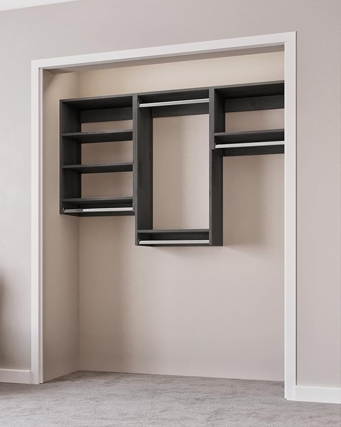 Closet Kit with Hanging Rods - Corner Closet System - Closet Shelves - Closet Organizers and Storage Shelves (Grey, 96 inches Wide) Closet Shelving