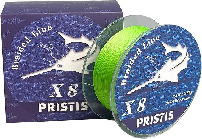 Pristis X8 Braided Fishing Line, 8-Strand Super Strong Braid Line for Professional, Pro Grade Abrasion Resistant & Zero Stretch Durable Gear Tackle for Saltwater Freshwater, 300 Yds Lime Green