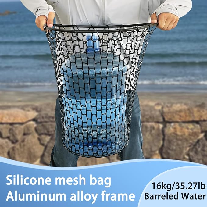 Telescoping Rubber Fishing Net with Handle 64"/46“ Long Silicone Large Fish Landing Net Kayak/Fishpond/Saltwater Extendable Fishing Gear Accessories