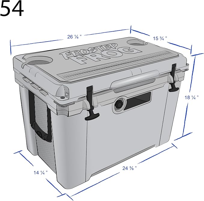 Frosted Frog 54 Qt Hard Cooler, Lightweight Made in USA Insulated Ice Chest | 30% lighter than rotomolded coolers; 54-quart hardside for camping, fishing, boating, beach, BBQ, tailgating & drinks