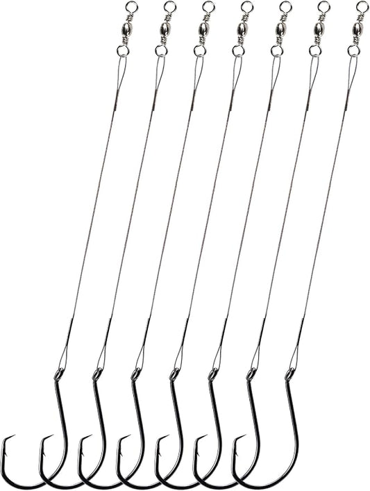 Pre-Rigged Fishing Hooks with Steel Wire Leader, Saltwater 30pcs Catfish Octopus Hooks Rig Anti-Bite Stainless Steel Trace Trout Hooks