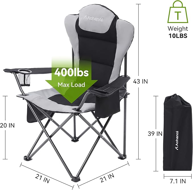 Aohanoi 2 Pack Camping Chairs for Heavy People,Outdoor Folding Camp Chairs for Adults with Cup Holder & Cooler Bag for Outside,Outdoor Lawn Chairs Supports Up to 400lbs